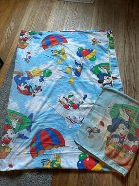 Vintage Disney Characters Hot Air Balloon Twin Flat Sheet and Pillowcase